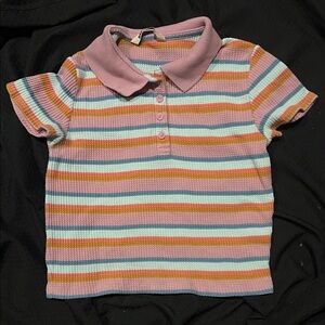 Cropped SO Girls Striped Polo Shirt - Pink, Blue, and Orange